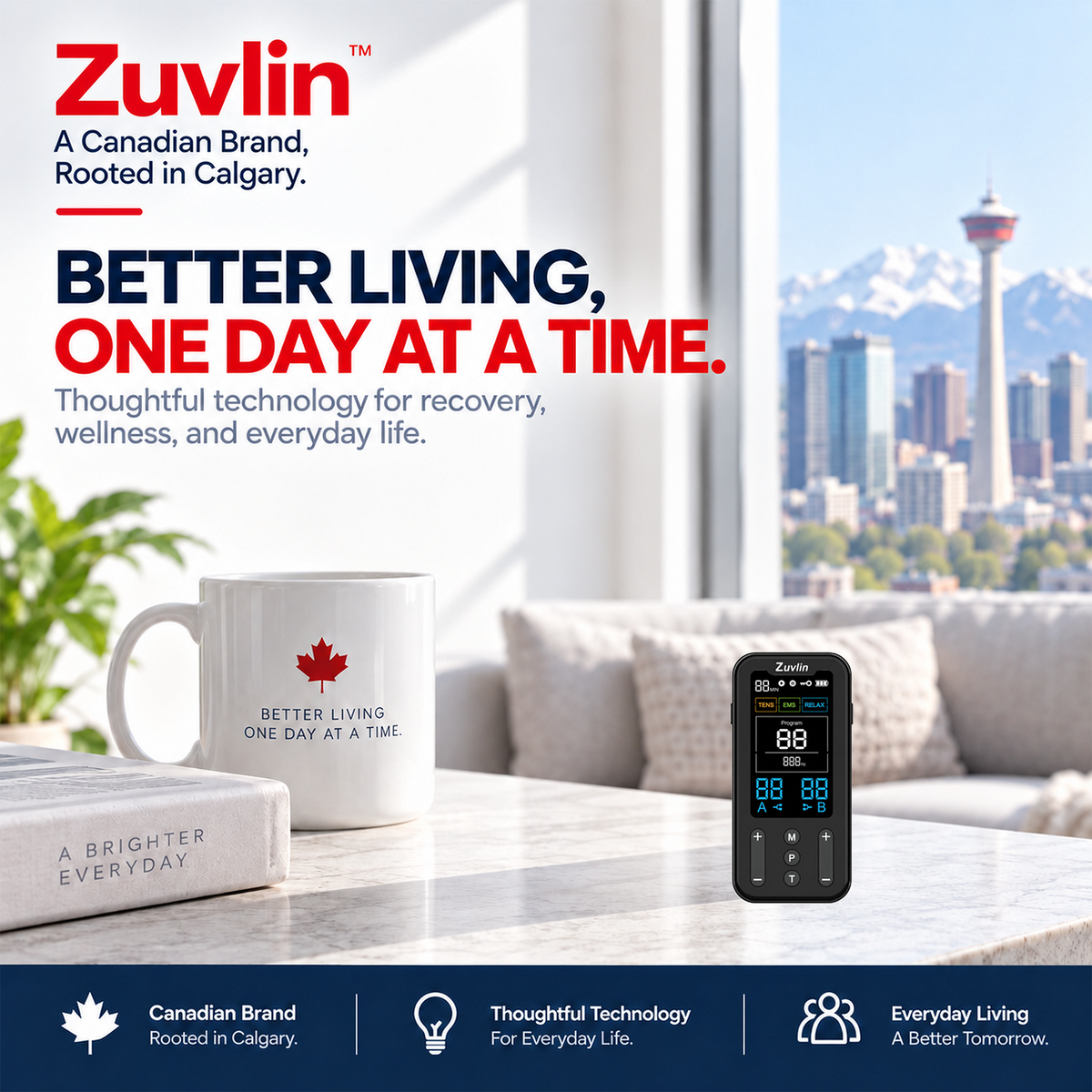 Zuvlin ZV-T01 TENS and EMS device from a Canadian brand rooted in Calgary