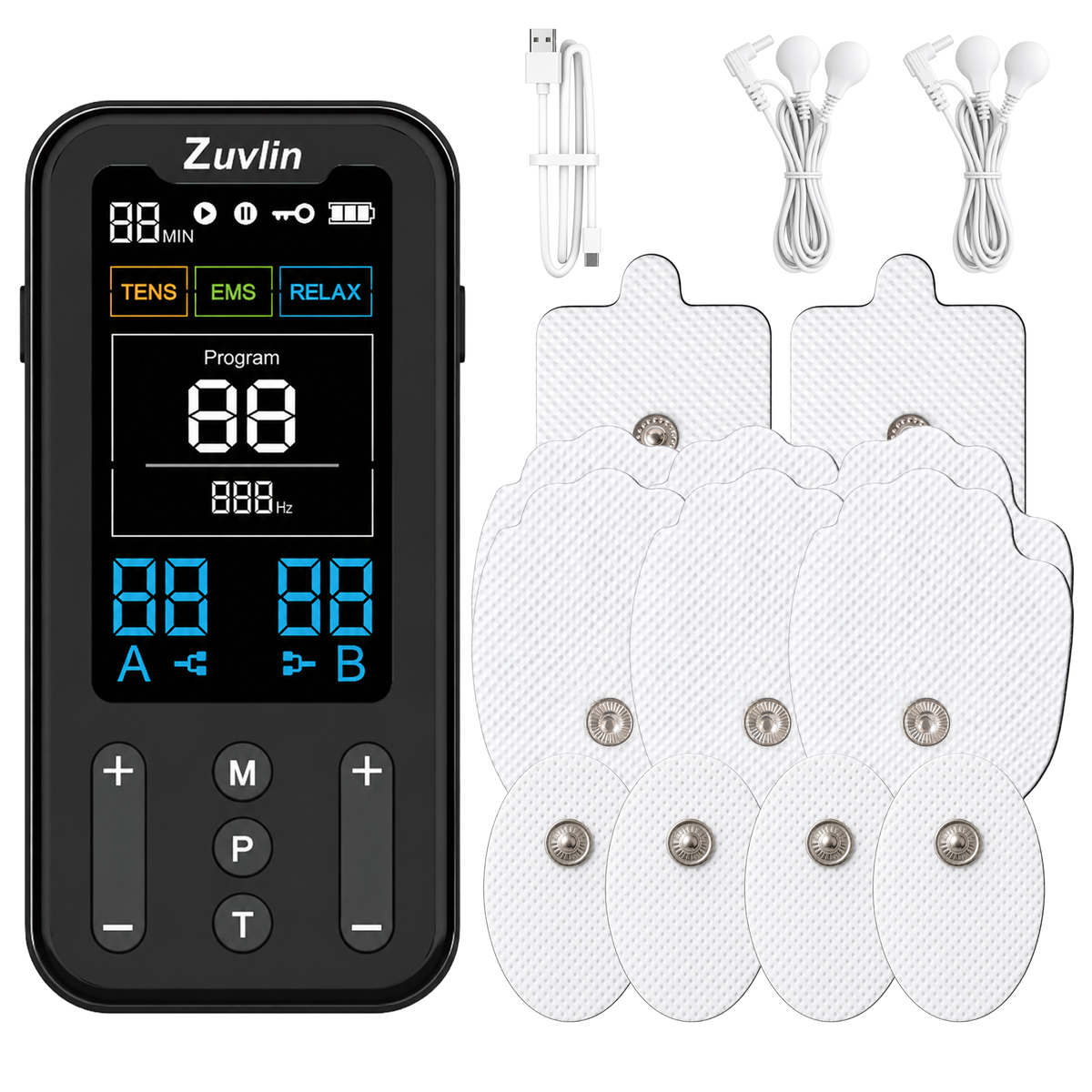 Zuvlin ZV-T01 TENS and EMS electrotherapy device with LCD display